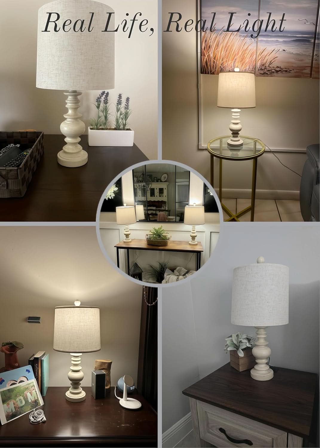 Antique White Rustic Tabletop Lamps Twin Pack Deluxe