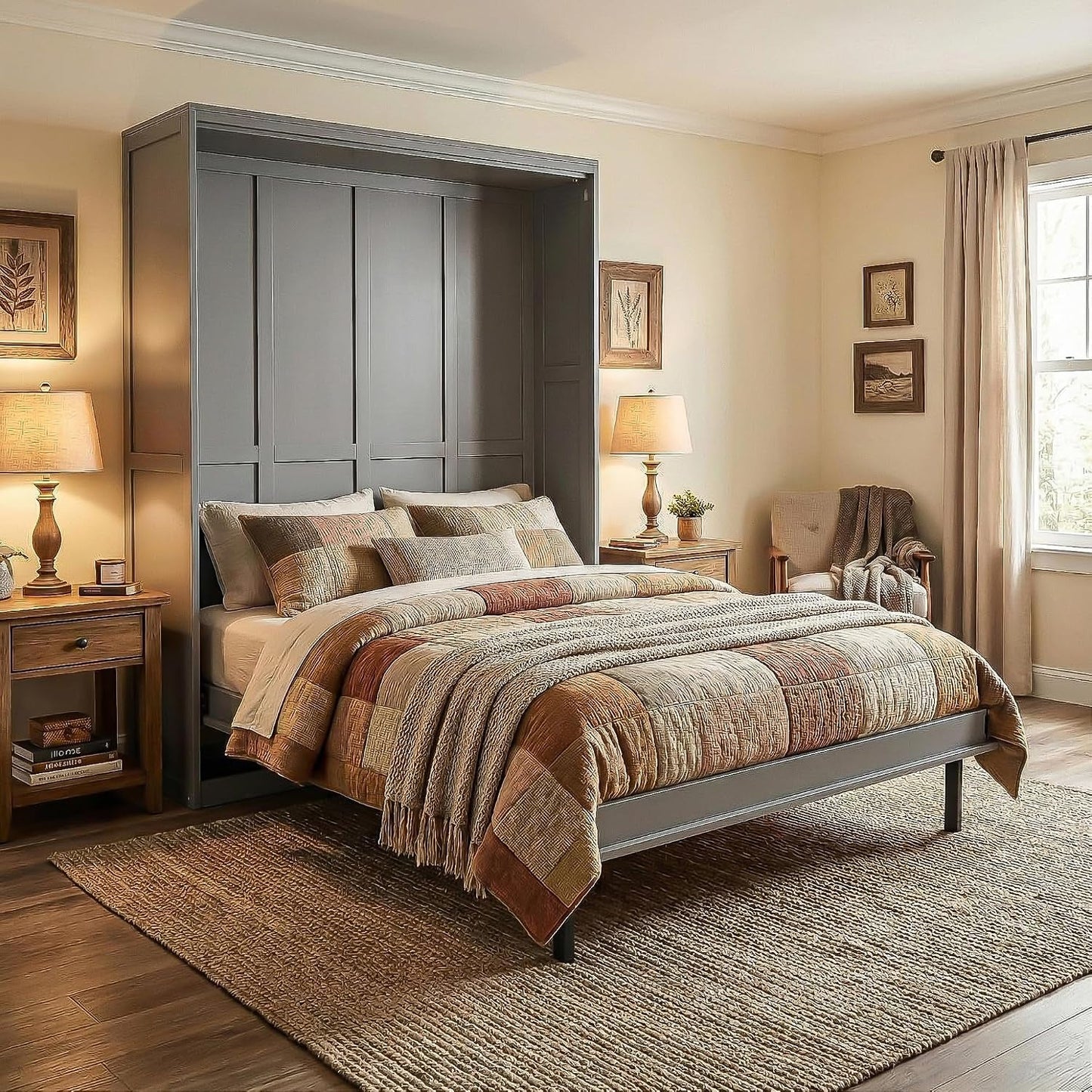 Queen Murphy Wall Bed With Hidden Rotating Storage Unit