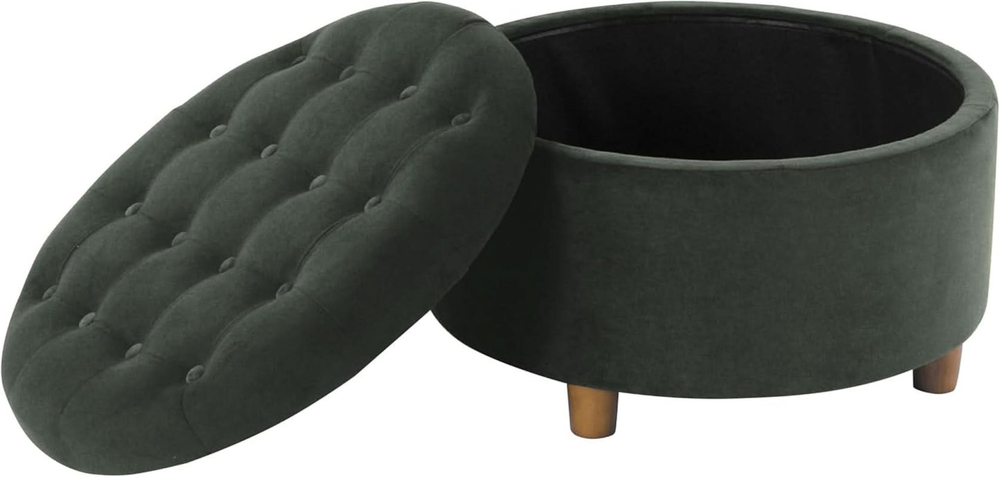 Handcrafted Loden Green Velvet Storage Ottoman 28In