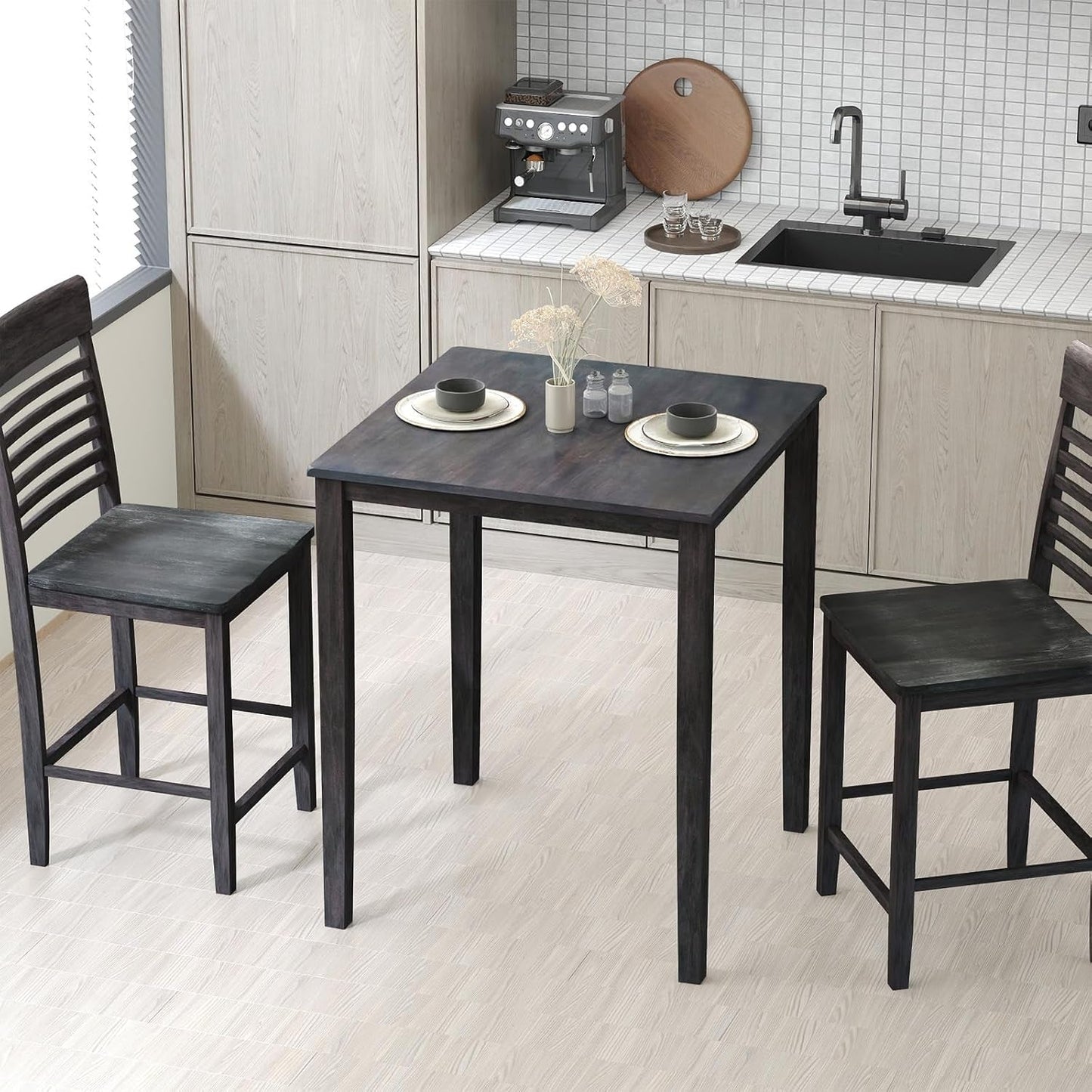 Graphite Square Dining Table Contemporary Solid Wood
