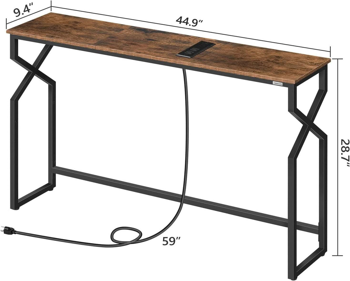 Sofa Console Table Integrated Charging Station Brown