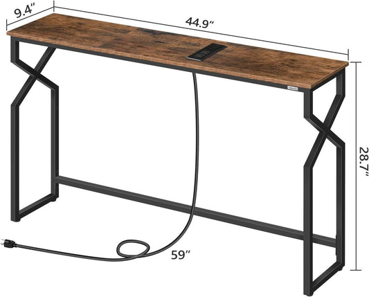 Sofa Console Table Integrated Charging Station Brown