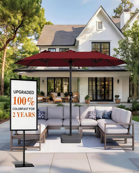 Fifteen Foot Burgundy Patio Umbrella With Base Included