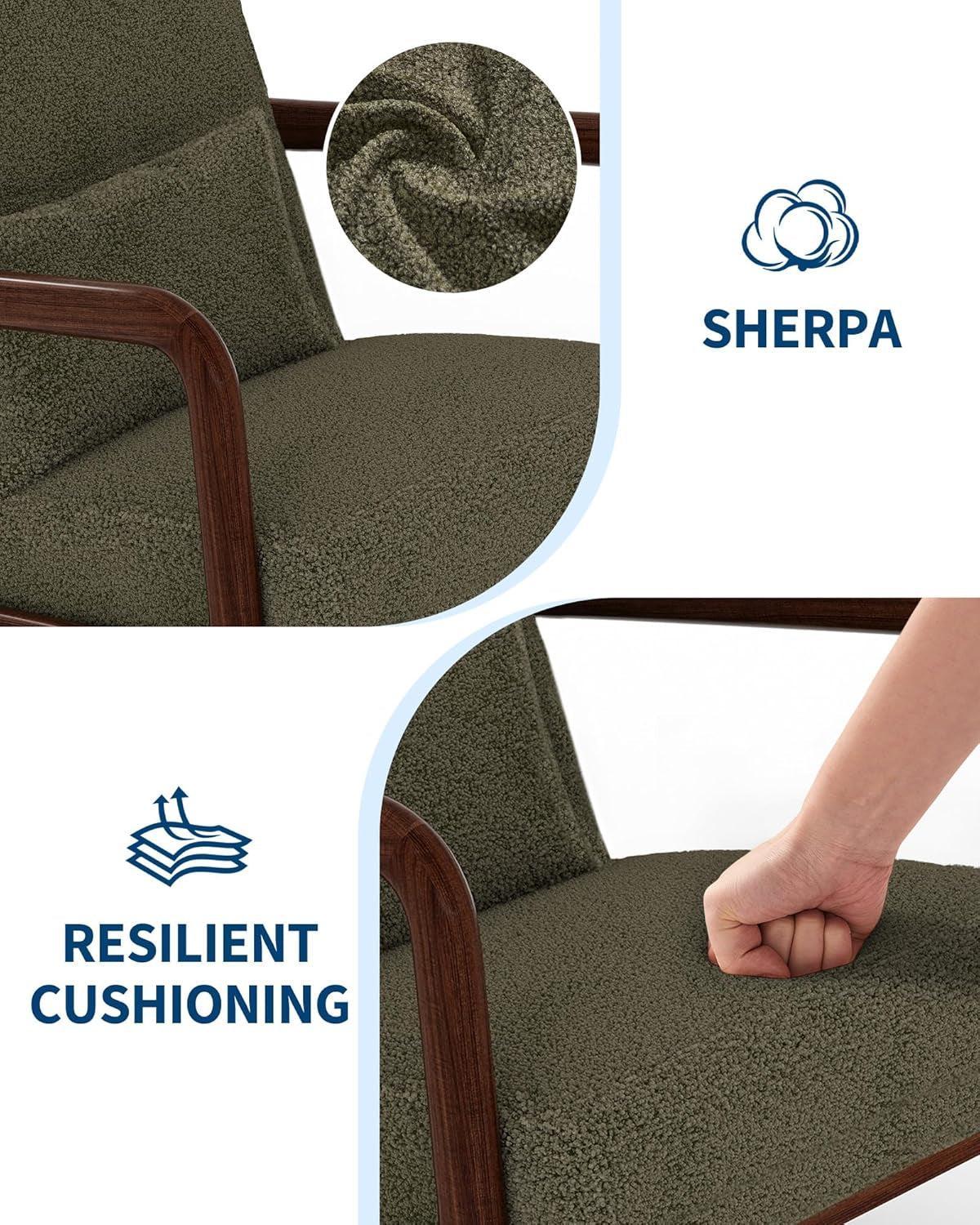 Green Sherpa Upholstered Solid Wood Comfortable Chair