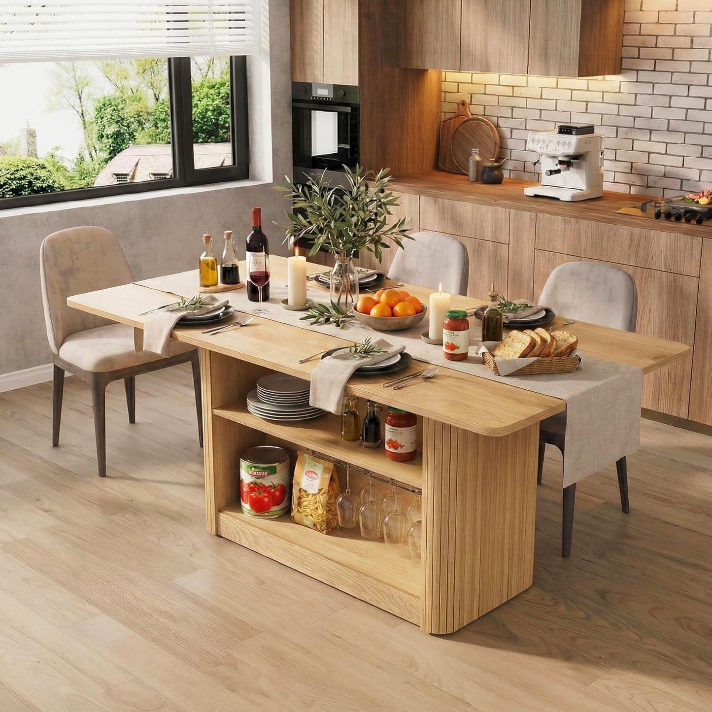 63 Inch Farmhouse Dining Table Storage Compartments