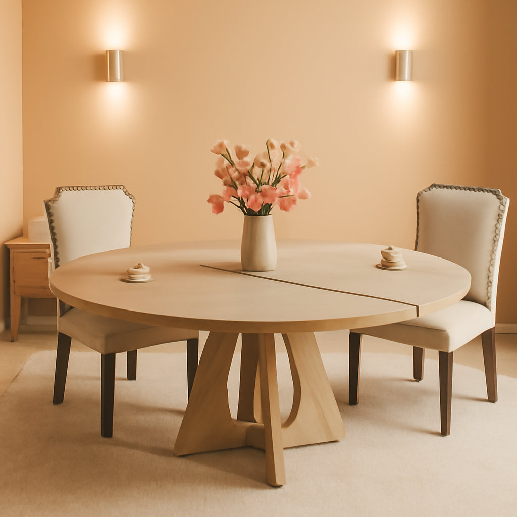Extendable Round Dining Table Natural Hardwood Pedestal