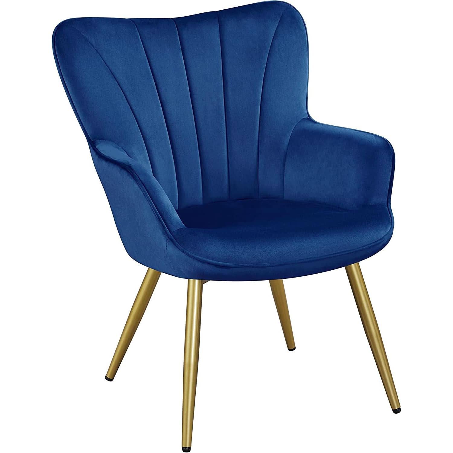 Blue Velvet Wingback Chair With Metal Legs For Living Room-1