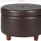 Round Leatherette Storage Ottoman Chocolate Brown Large