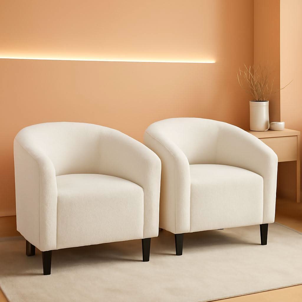 Ivory Barrel Chairs Boucle Living Room Duo Two Piece Set-0