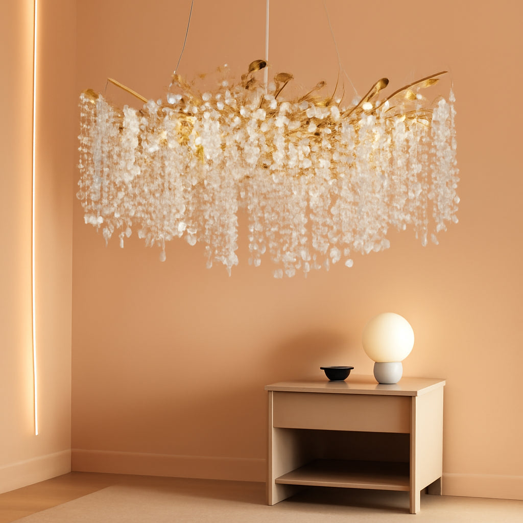 23Inch Gold Crystal Bead Chandelier 8Light Ceiling Fixture