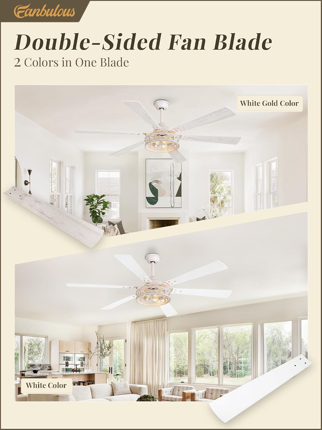 65 Inch White Caged Ceiling Fan With Remote