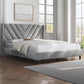 Queen Upholstered Bed Frame With Winged Tufted Headboard Light Gray