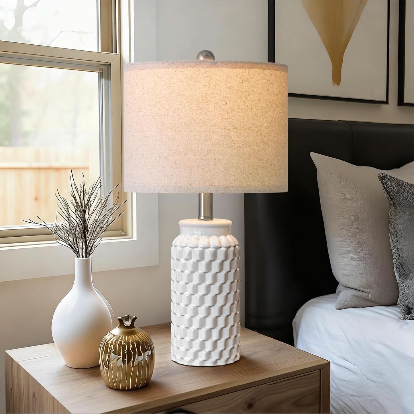 20.5 Inch White Ceramic Contemporary Bedside Lamps