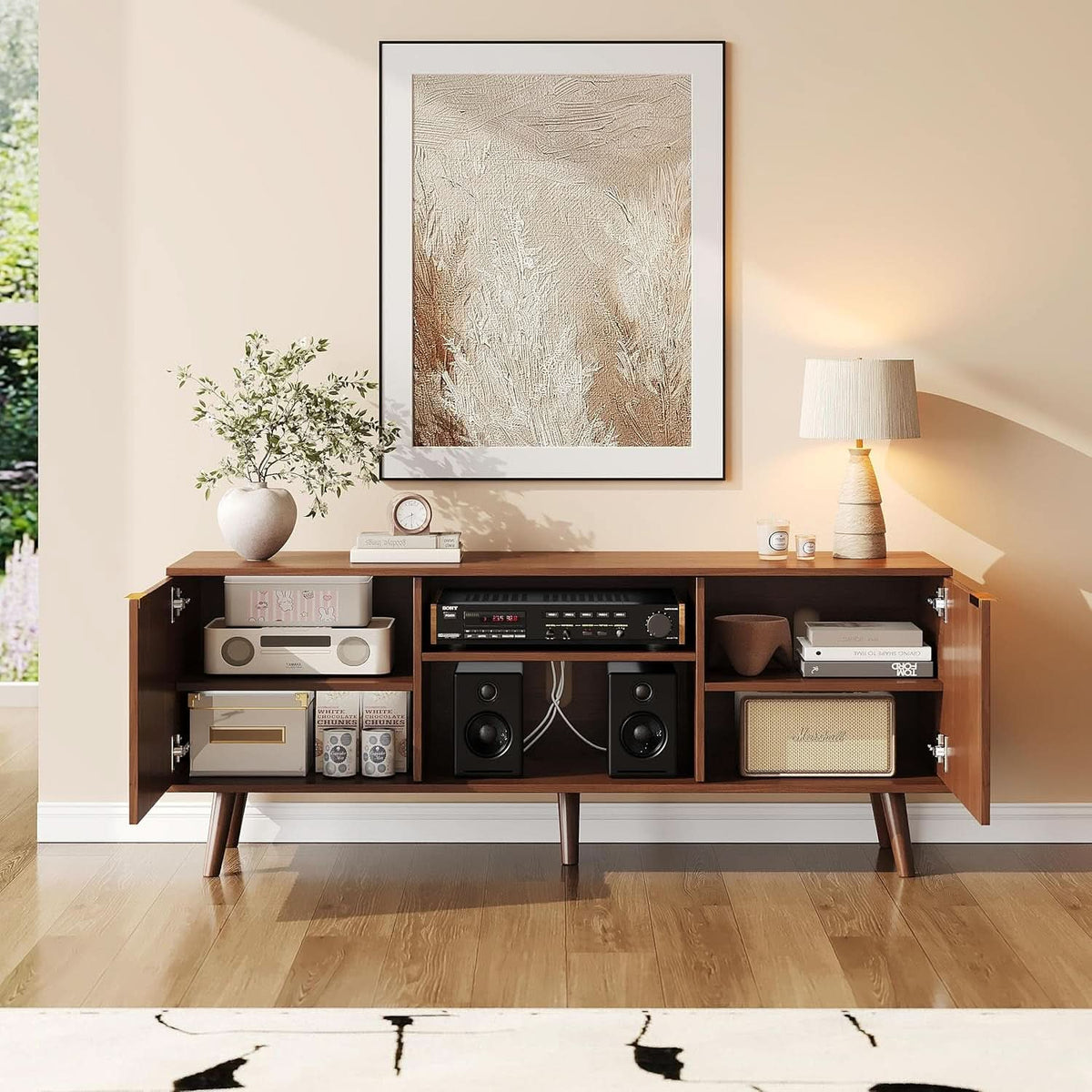 55 Inch Ornatelyfluted TV Stand With Entertainmentcenter