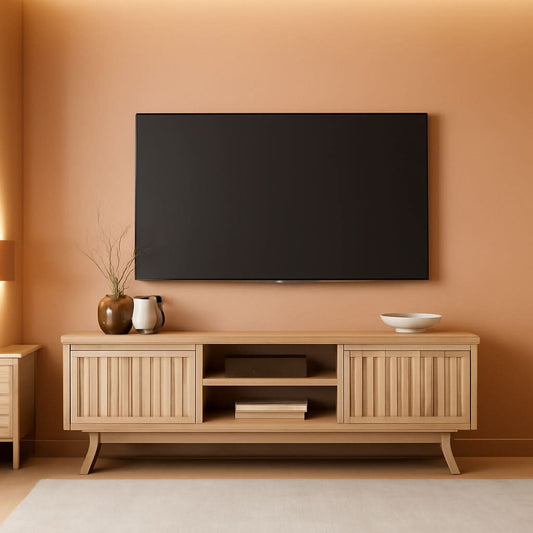 Light Oak 70-Inch TV Stand with Storage Cabinets