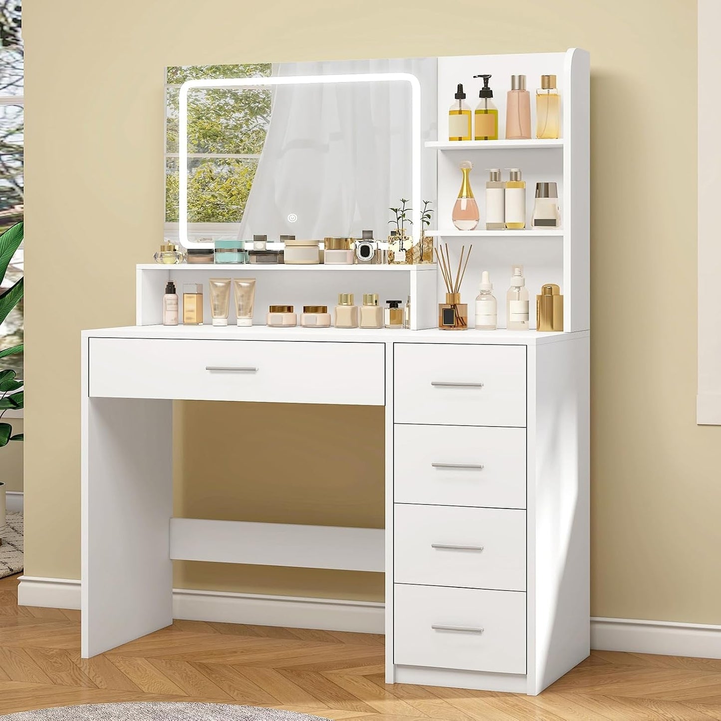 Makeup Vanity Desk With Illuminated Mirror Storage