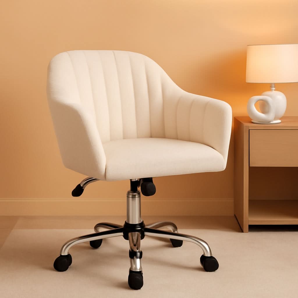 Ivory Boucle Vanity Chair Height Adjustable Makeup Desk Chair