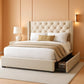 Queen Bed Frame Beige Linen Upholstered Storage Drawers
