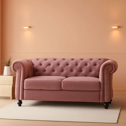 Modern Pink Velvet Chesterfield Loveseat With Tufted Back