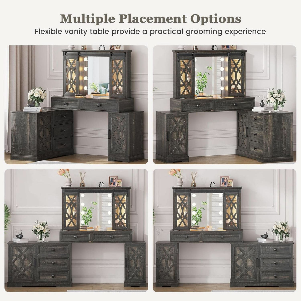 Brown Makeup Vanity With Illuminated Mirror Armoire