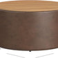 Polyester Upholstered Brown Wood Top Storage Ottoman