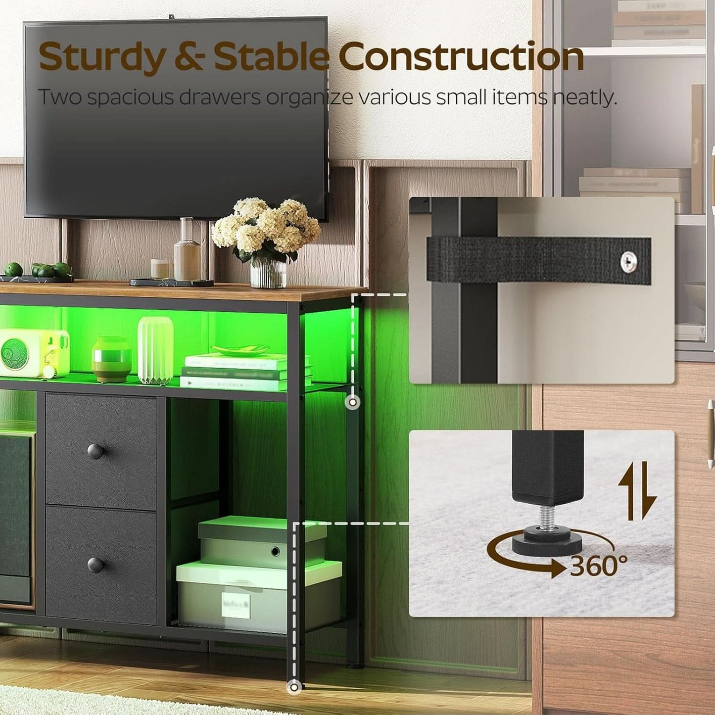 Black Rustic Entertainment Center With LED Illumination