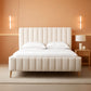 Queen Size Velvet Platform Bed With Ivory Upholstered Head board