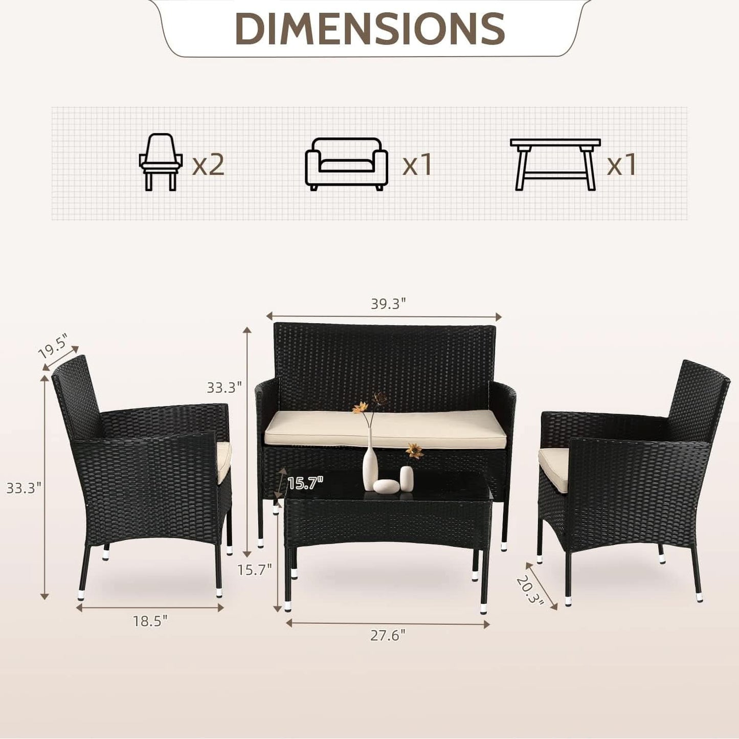 Outdoor Rattan 4 Piece Patio Furniture Conversation Set-1