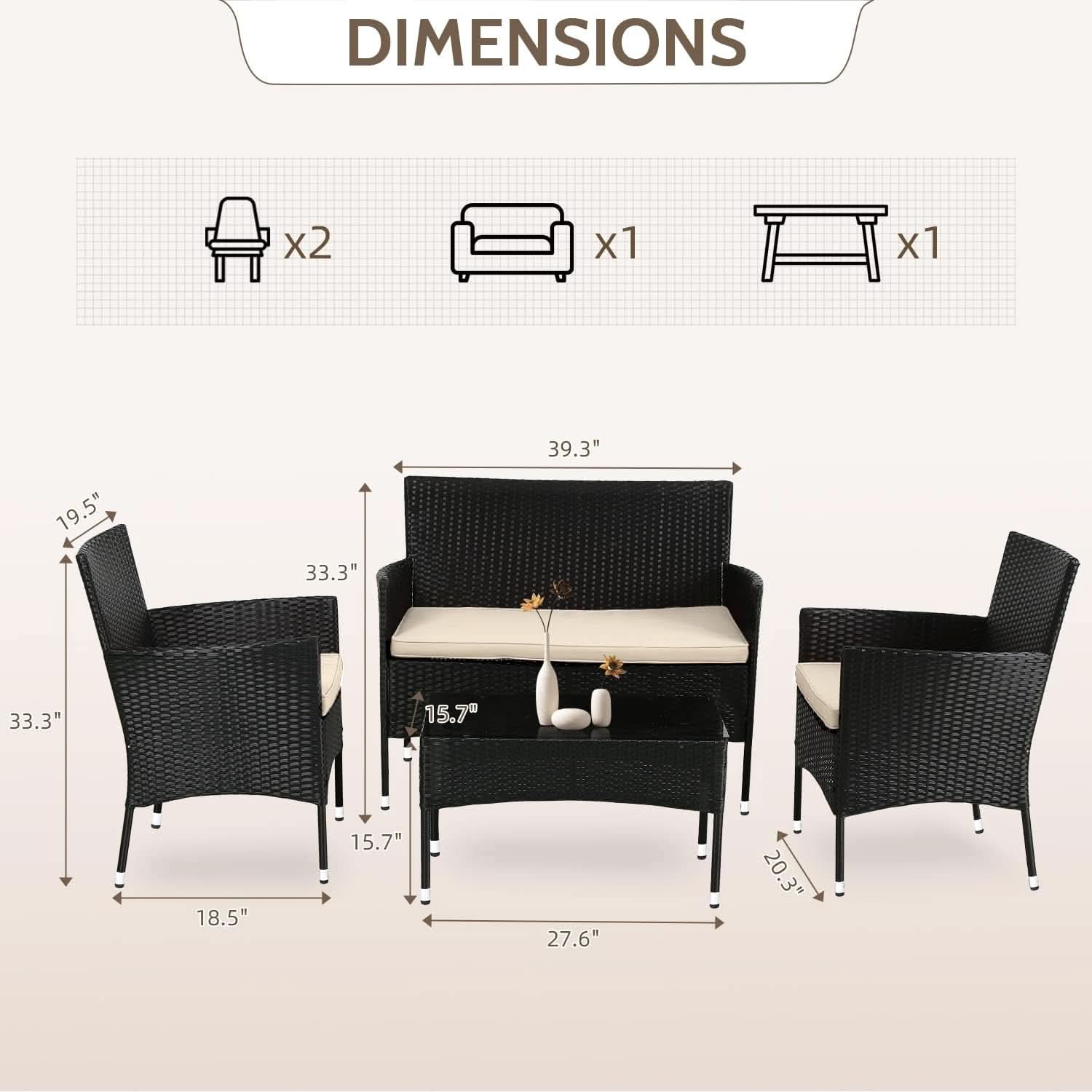 Outdoor Rattan 4 Piece Patio Furniture Conversation Set-1