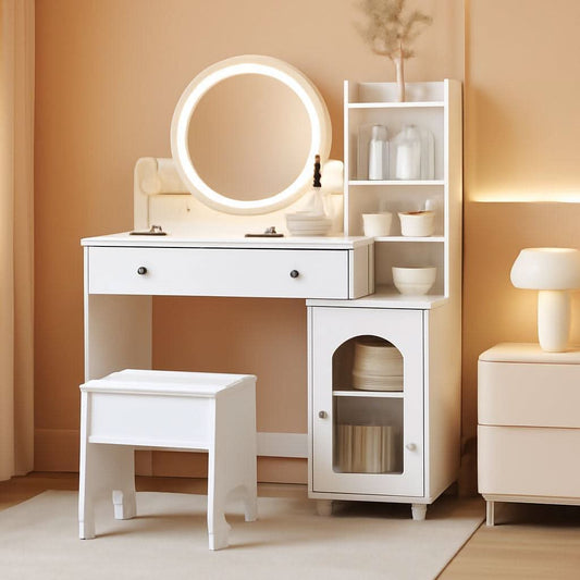 White Kids Premium Vanity Table Illuminated Mirror
