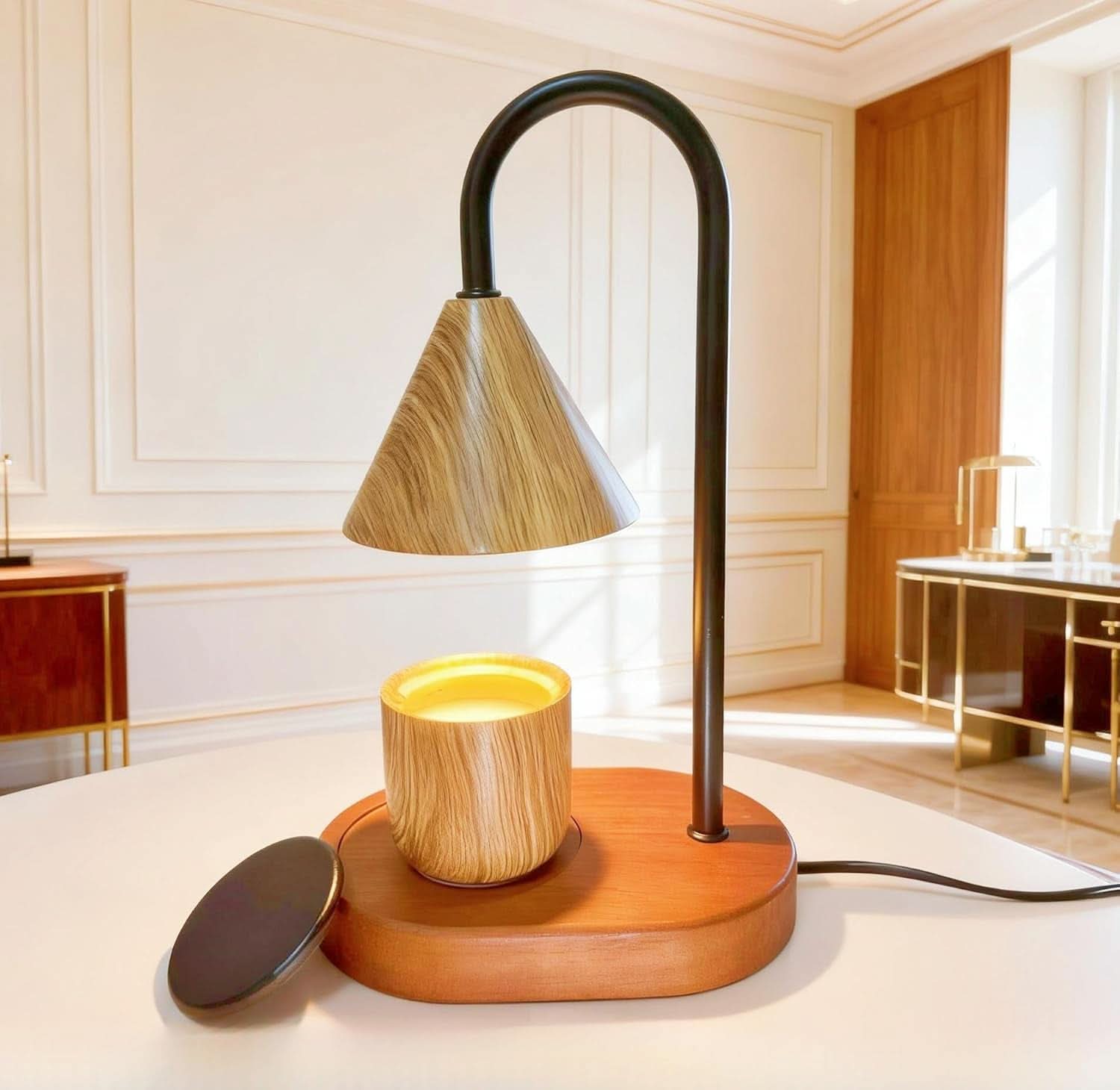 Candle Warmer Lamp Wood Grain Dimmable Wax Melt Warmer-2