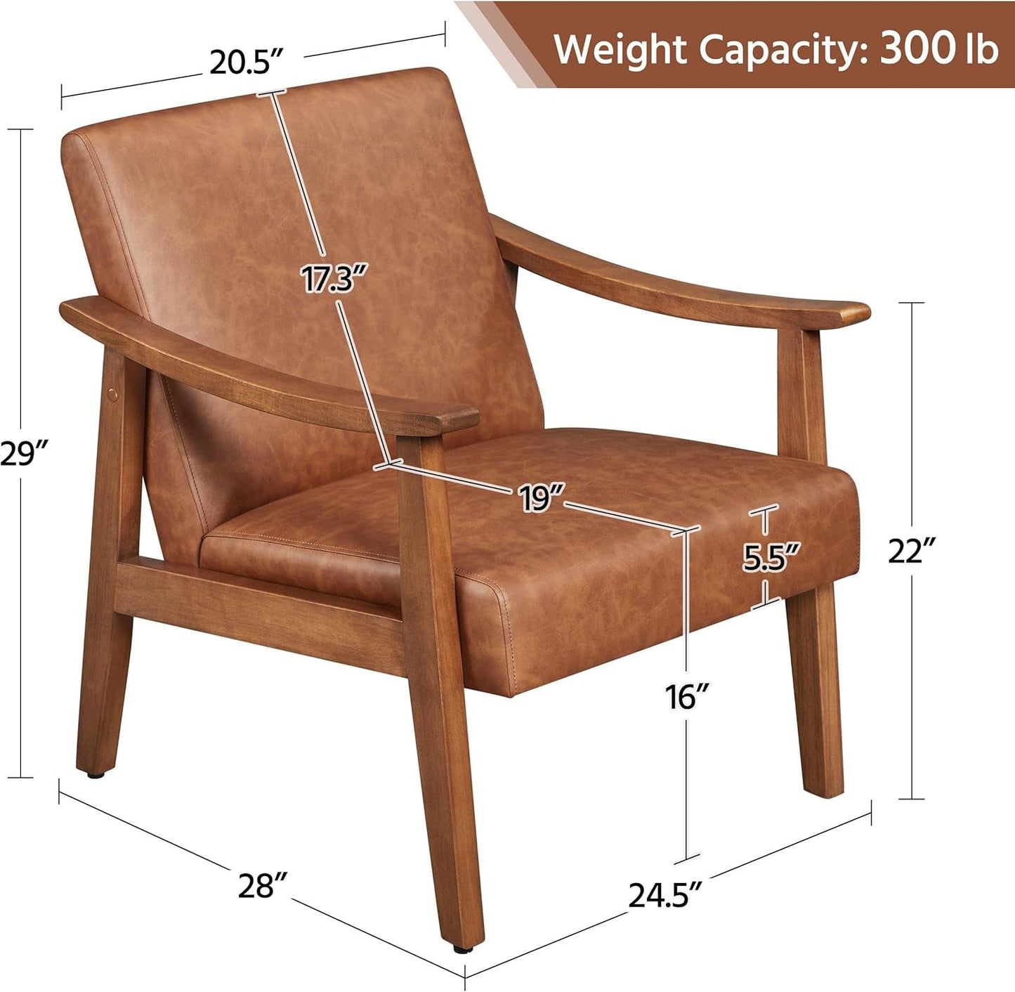 Lux PU Leather Contemporary Accent Chair LightBrown