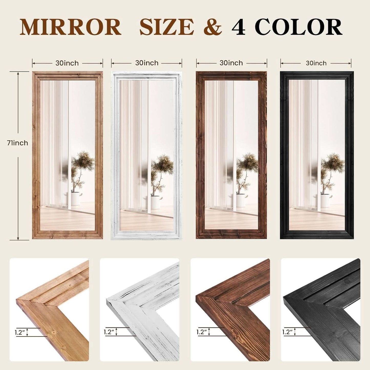 71 Inch Full Length Mirror Solid Wood