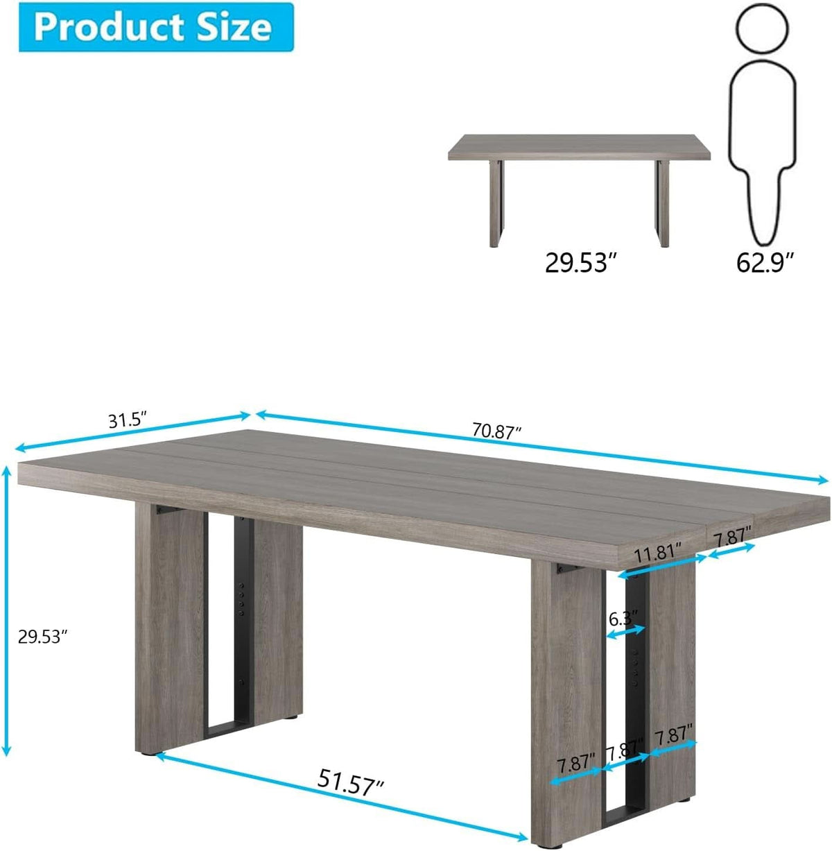 71 Inch Rustic Gray Farmhouse Dining Table For 6 To 8