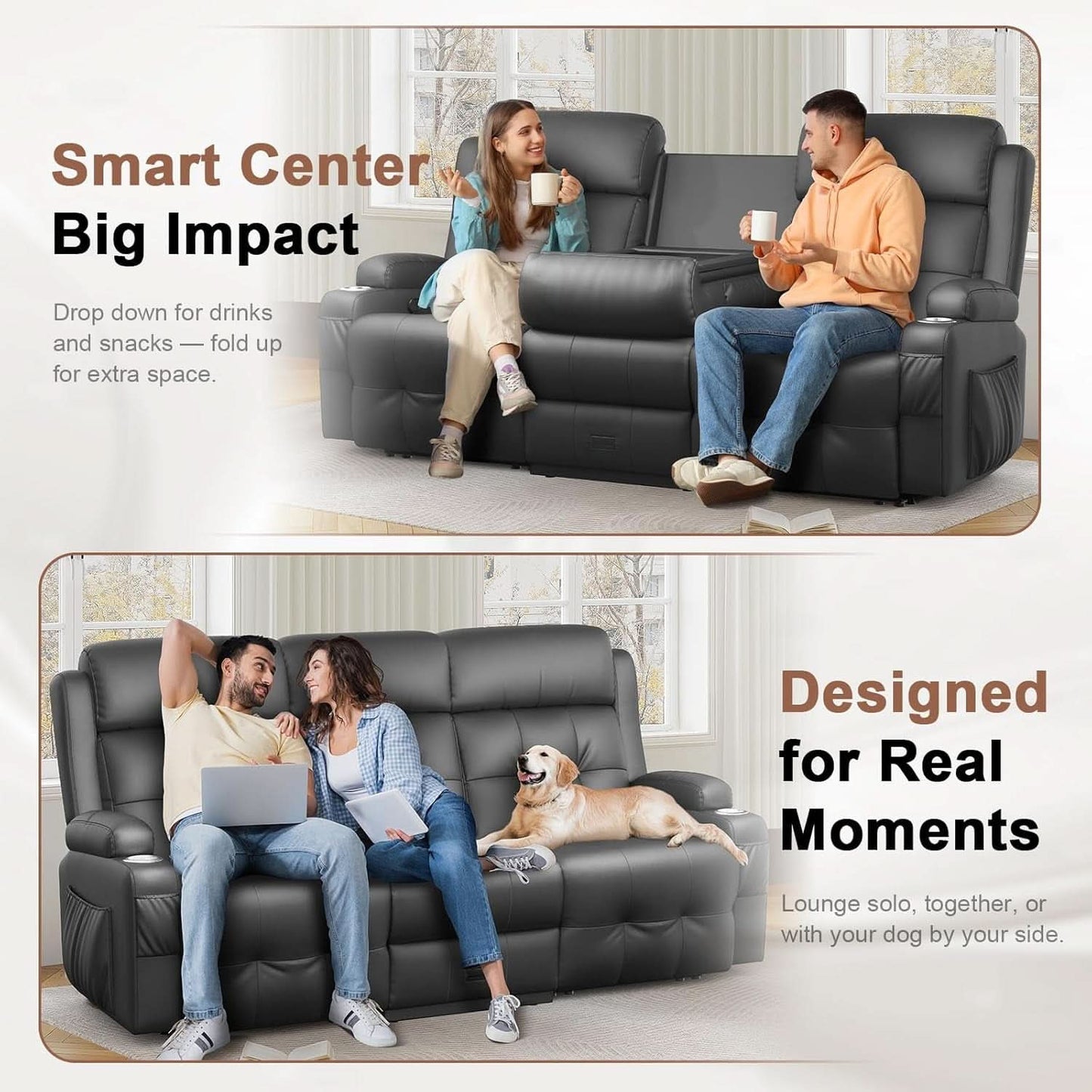 Recliner Sofa With Extra Oversized Storage Cupholders