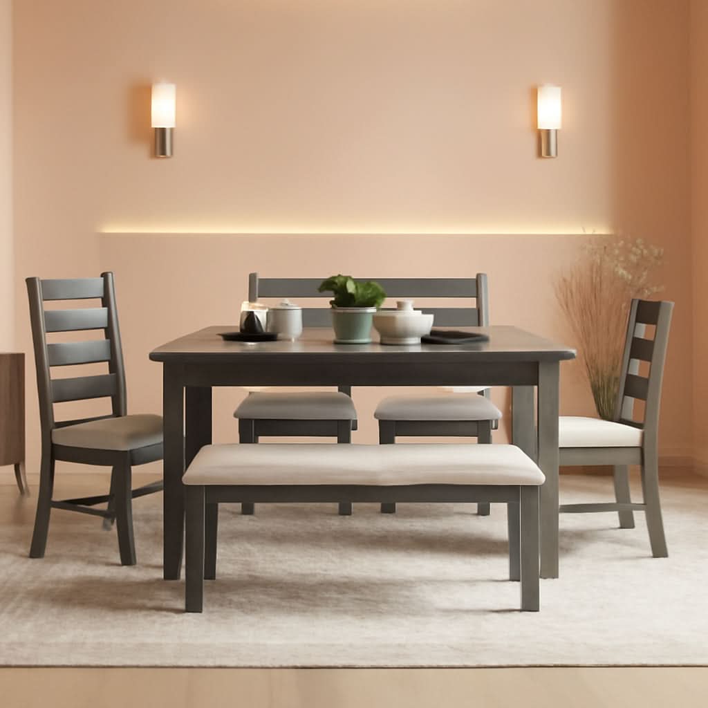 6 Piece Rustic Wood Dining Table Set With Bench And Chairs