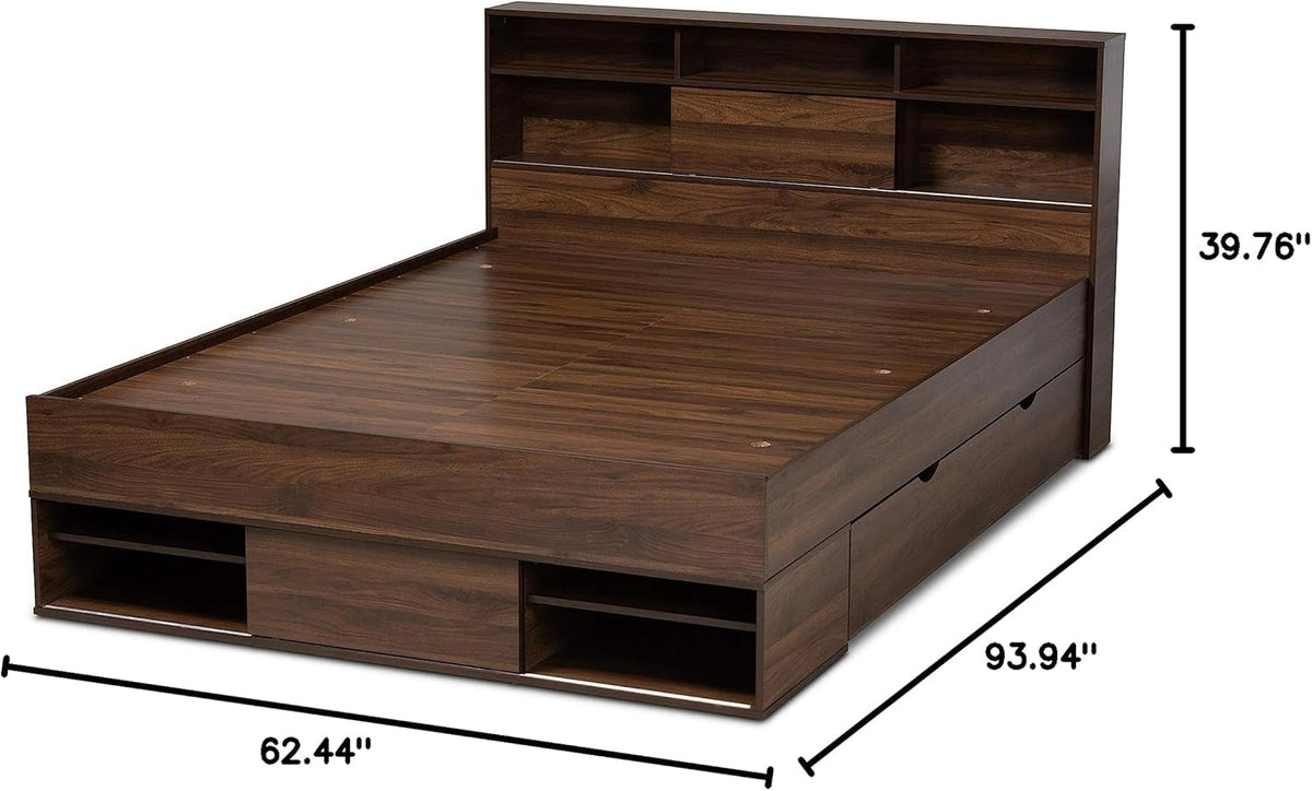 Queen Contemporary Platform Bed Dark Brown Storage