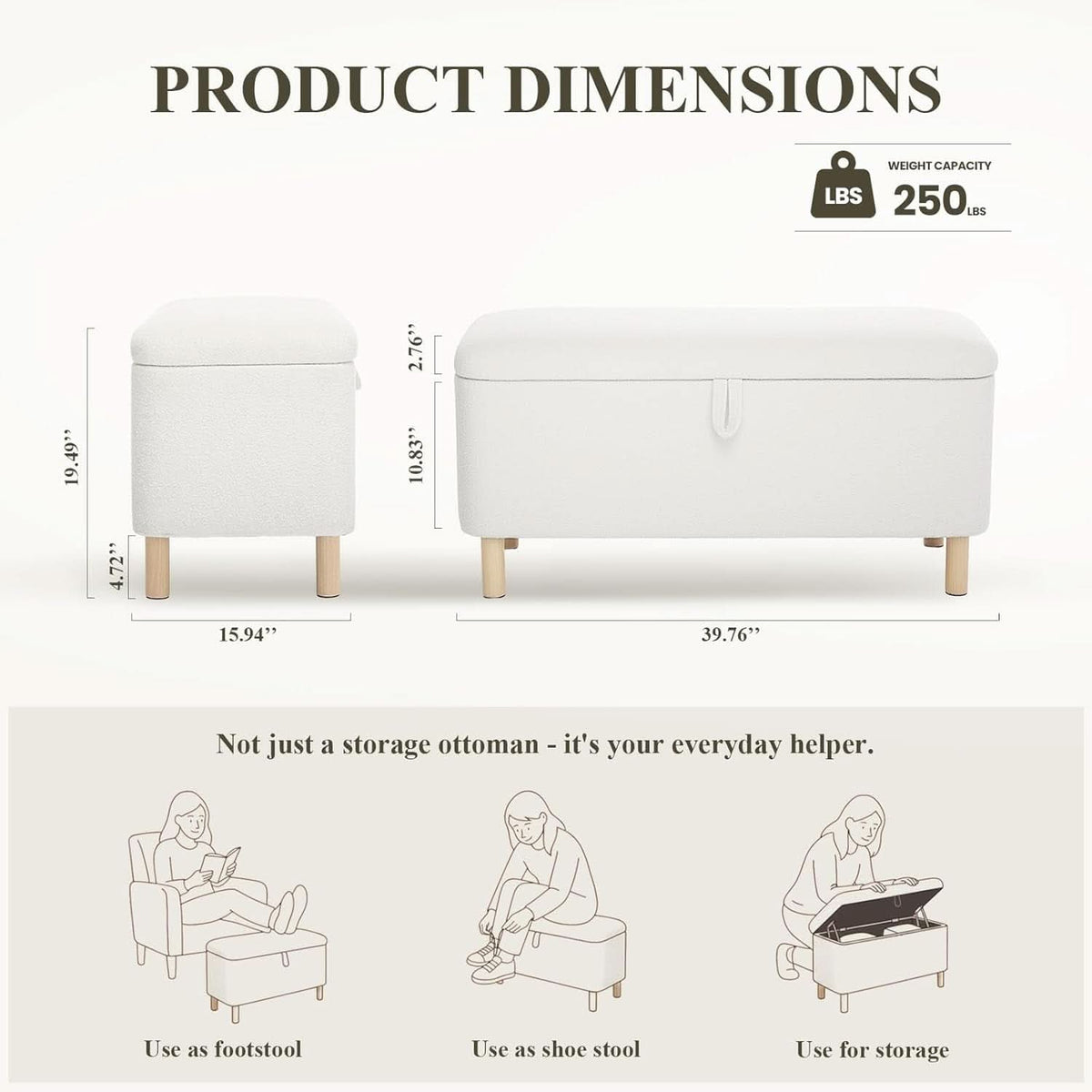 Cream Storage Ottoman Bench With Hidden Compartments