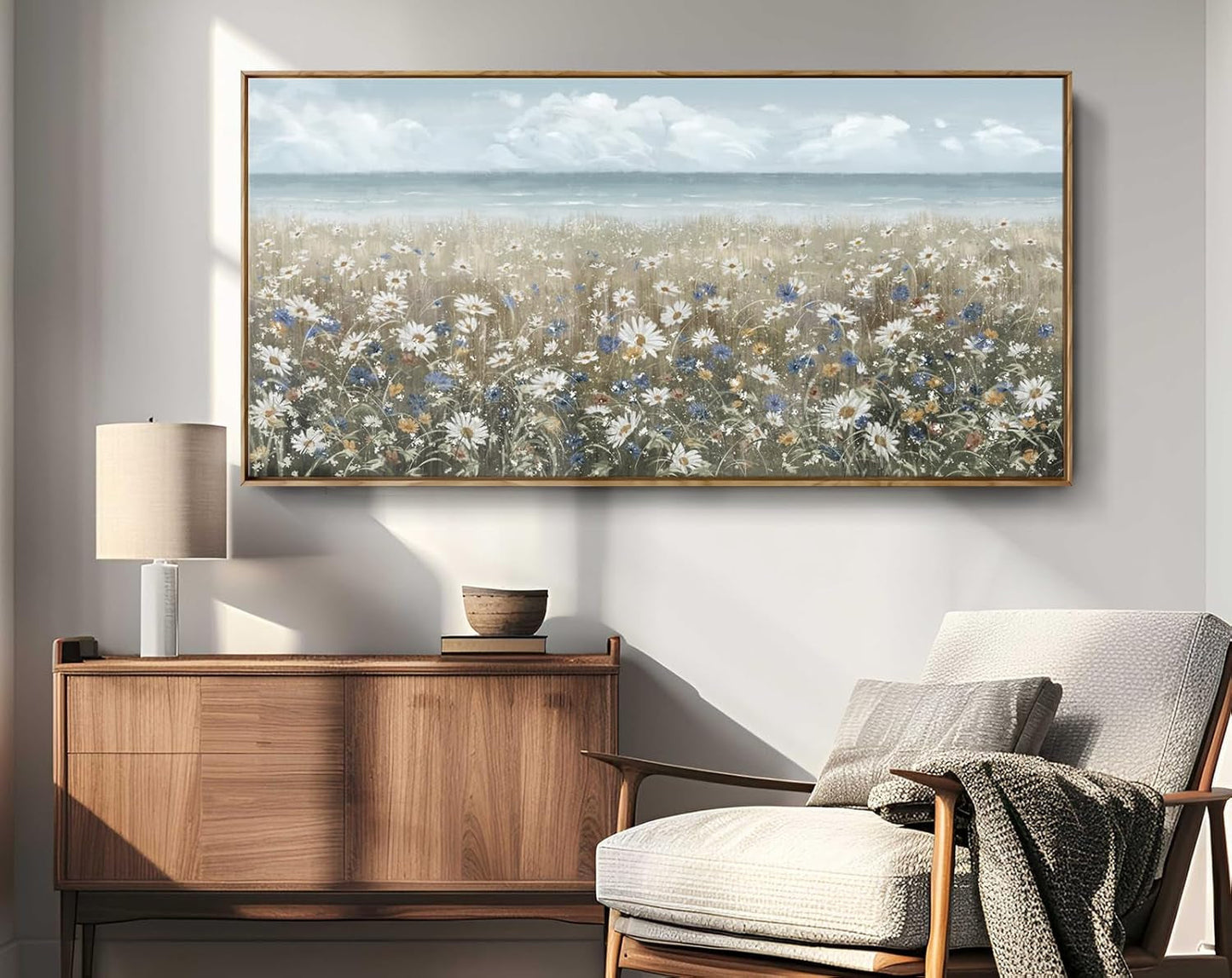 Framed Artwork Coastal Floral Wall Art 48x24Inches