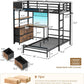 Black ExtraLongXL Over Twin Bunk Bed With LEDLightingStorage