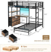 Black ExtraLongXL Over Twin Bunk Bed With LEDLightingStorage