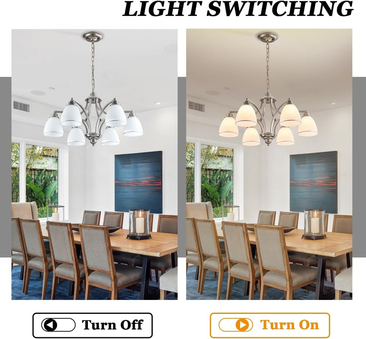 Brushed Nickel 6Light Farmhouse Chandelier Milk Glass-3