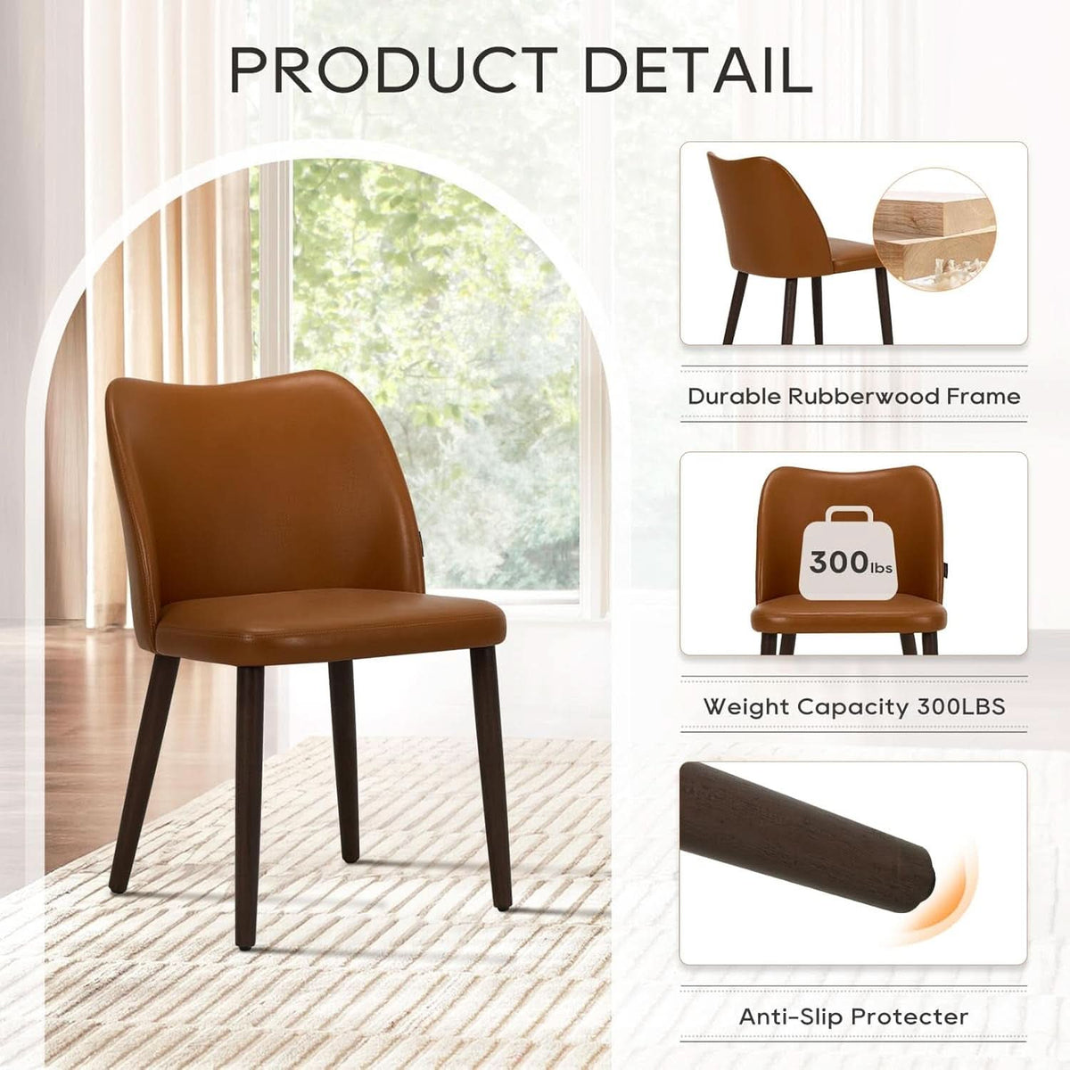 Upholstered Dining Chairs Set Of Four Brown PU Leather