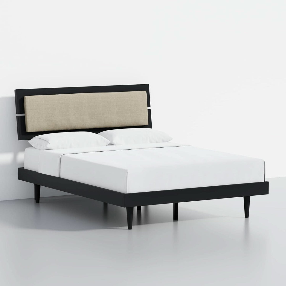 Solid Wood Platform Bed Black Adjustable Headboard