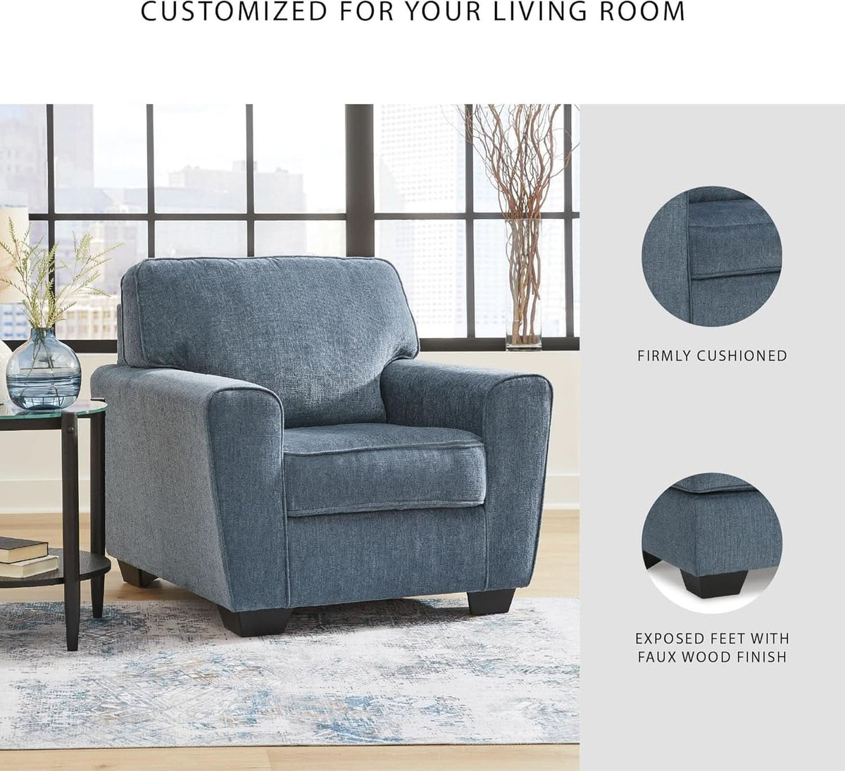 Modern Upholstered Accent Chair In Blue For Living Room