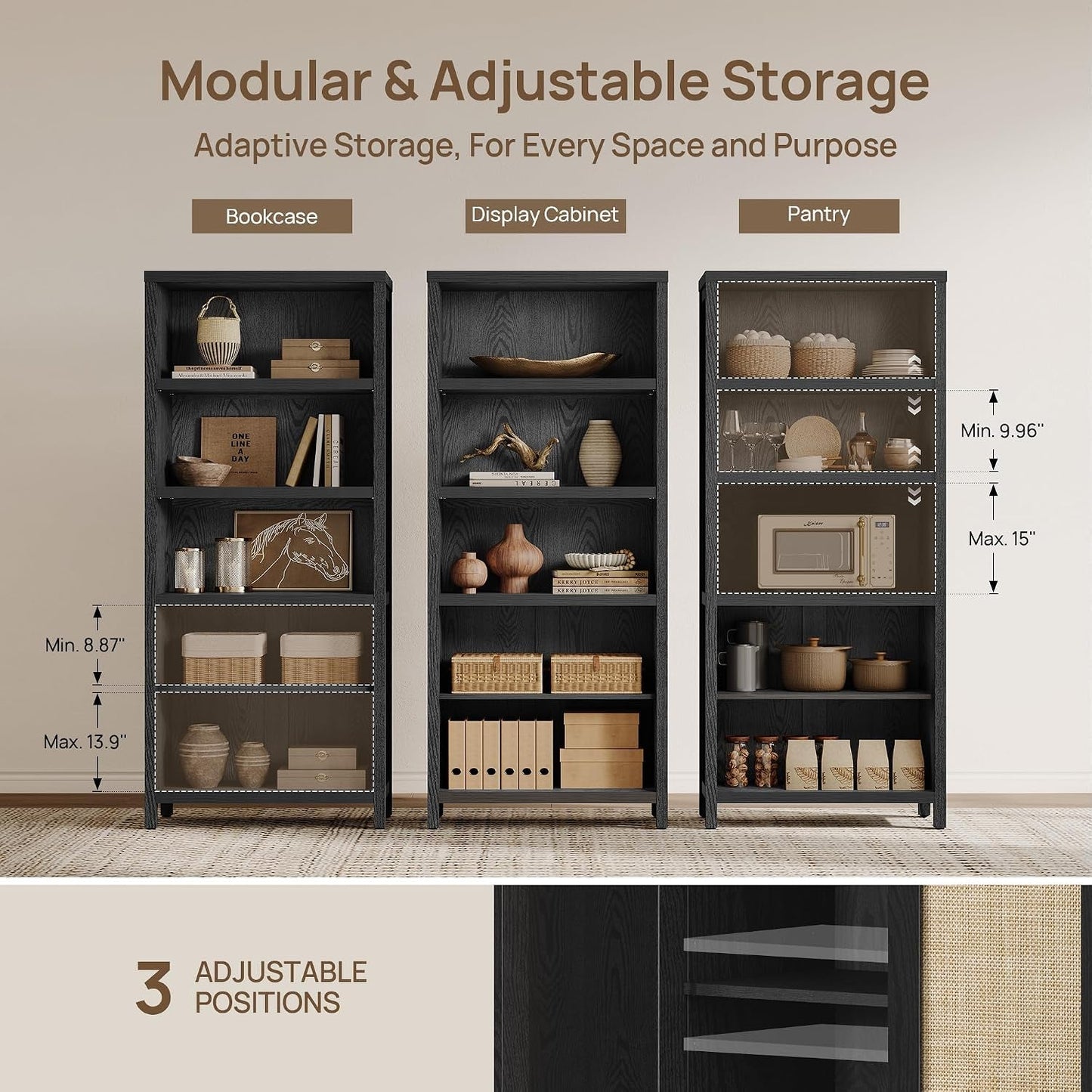 Large Rattan Bookcase With Adjustable Storage Shelves