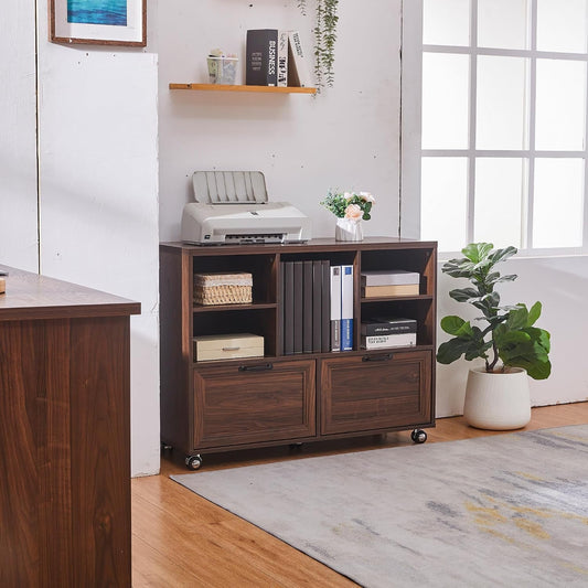 Brown 39-Inch Farmhouse Rolling File Cabinet Storage