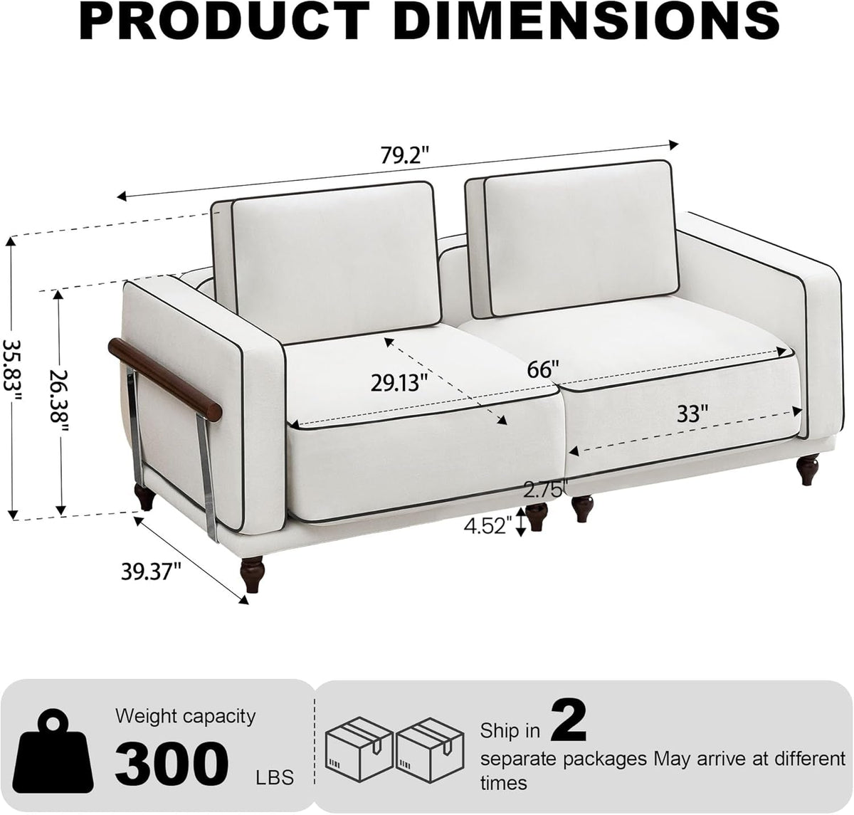 80 Inches Cloudlike Loveseat Sofa White Upholstered