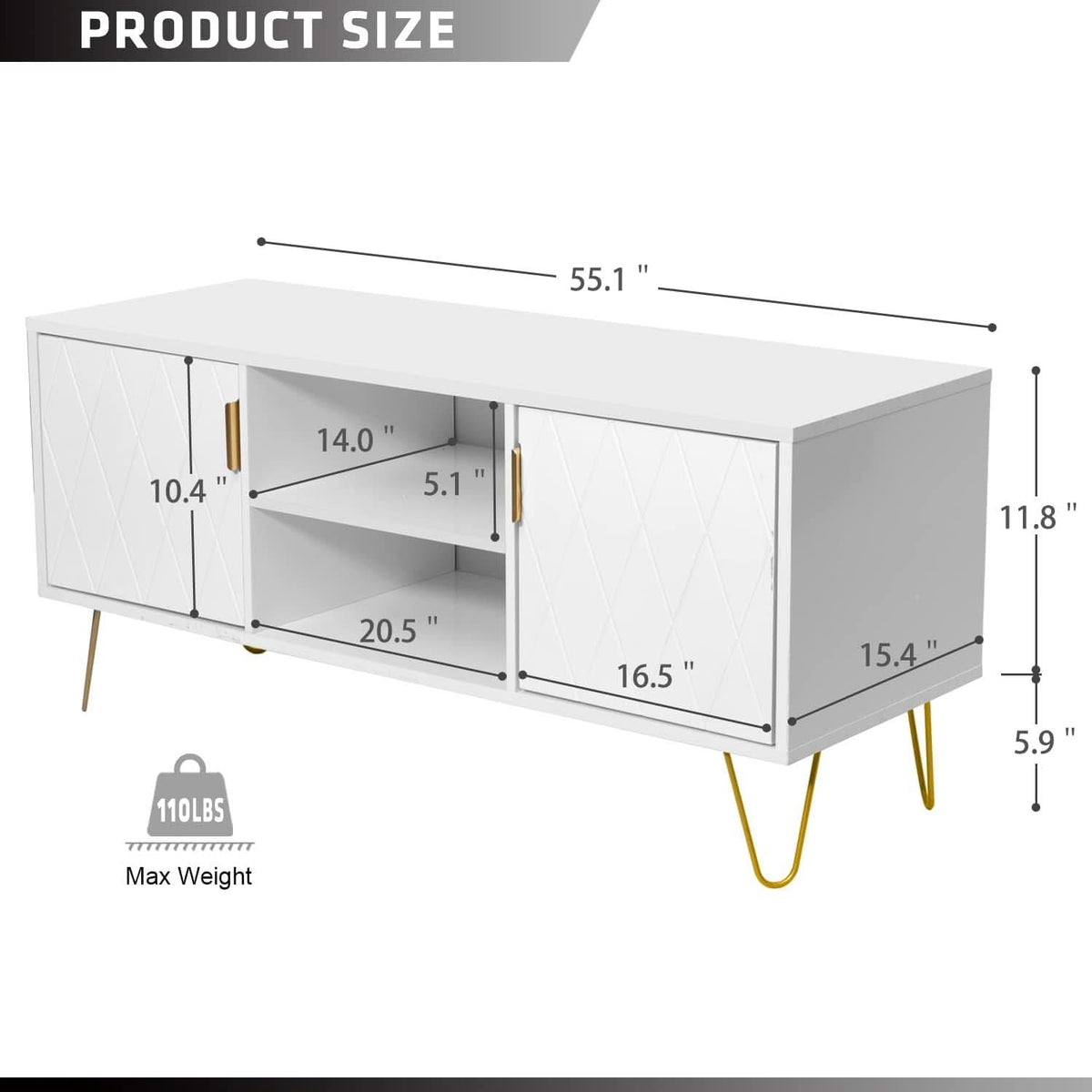 White Solid Wood TV Stand 60Inch Entertainment Center