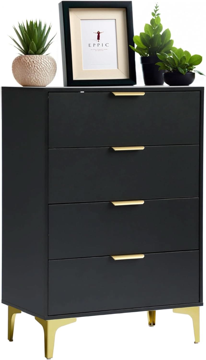 4 Drawer Black Wood Dresser For Bedroom Living Room-2